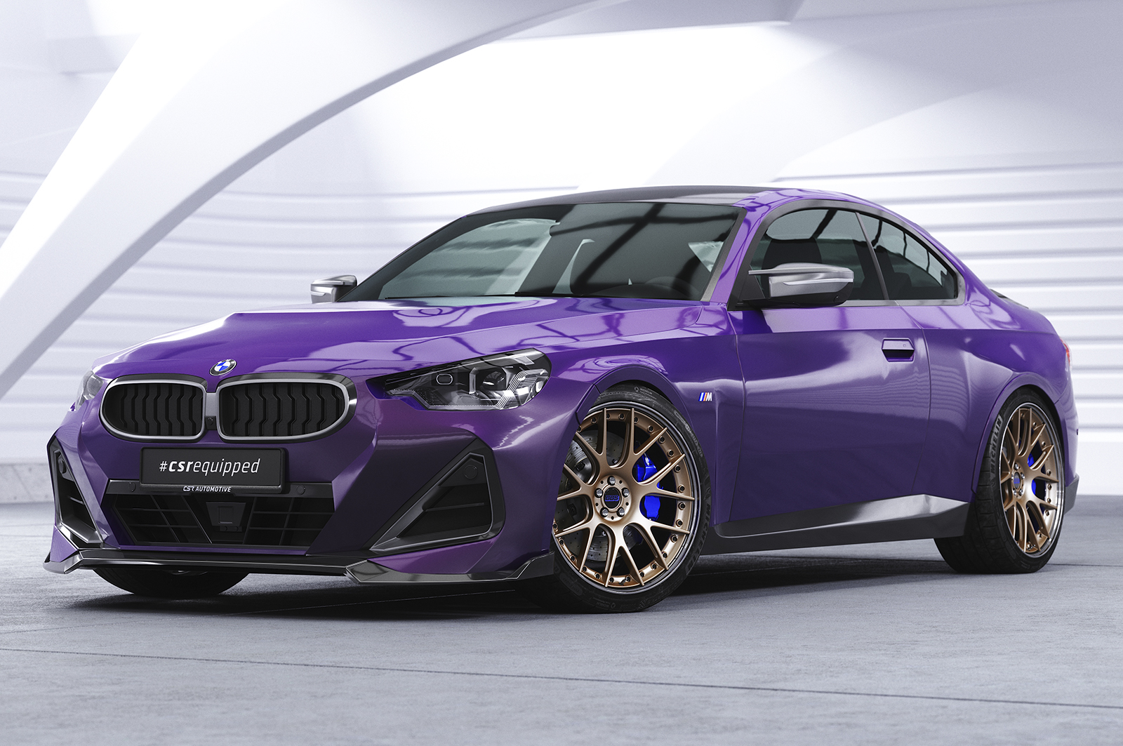 Voorspoiler passend voor BMW 2 Serie M Pakket / M240i G42 CSR Glans Zwart