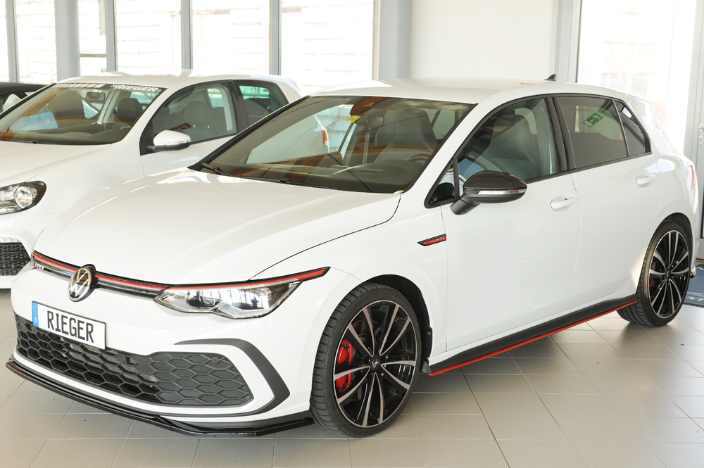 Voorspoiler passend voor Volkswagen Golf 8 GTI GTD GTE Rieger Glans zwart