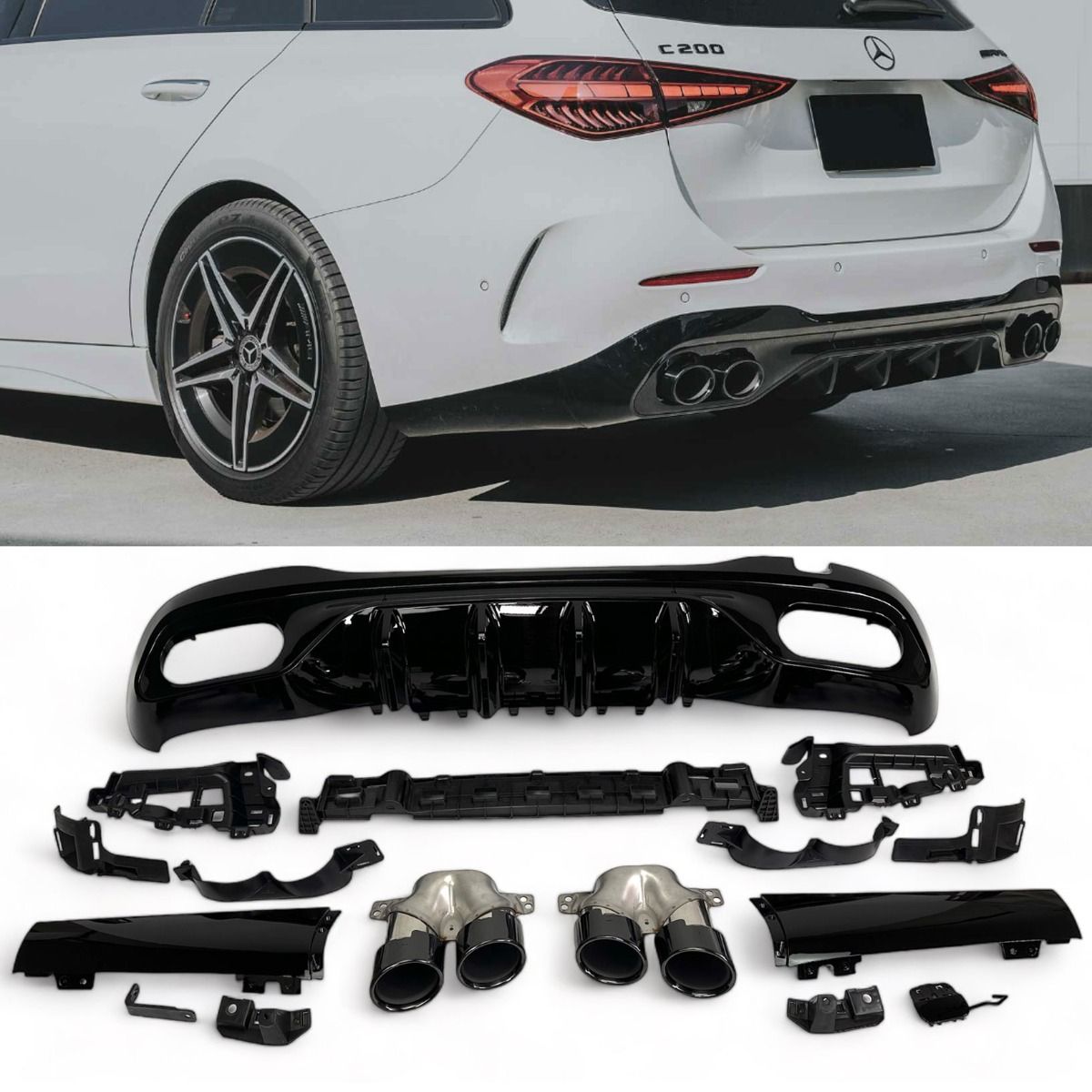 Diffuser passend voor Mercedes C Klasse W206 S206 C43 AMG Look Zwart