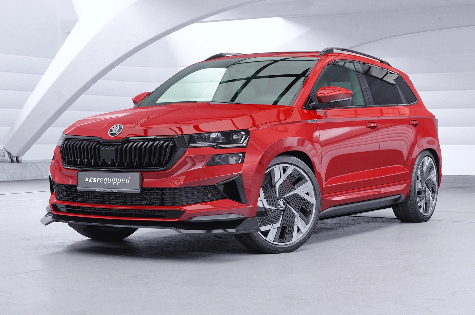 Voorspoiler passend voor Skoda Karoq Sportline glans zwart