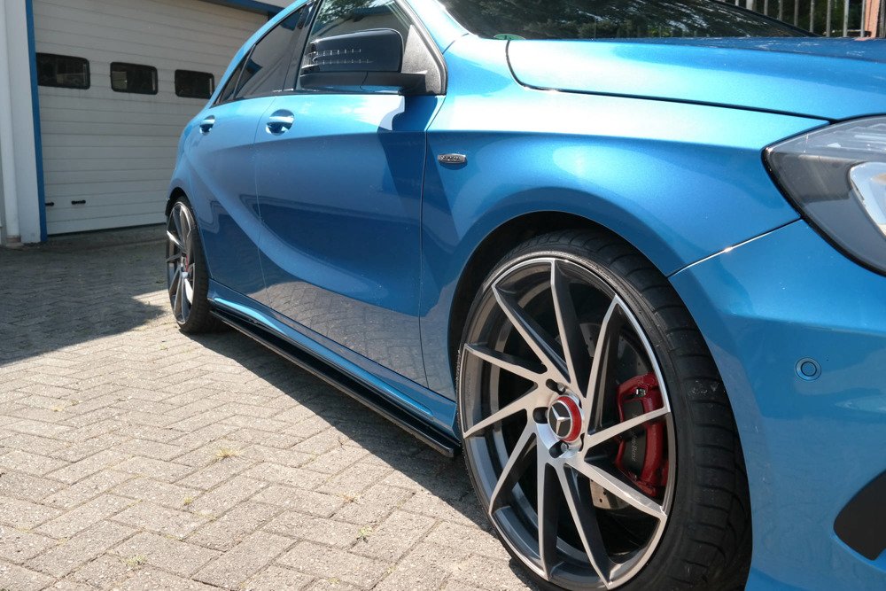 Zijskirts passend voor Mercedes W176 A45 AMG look M-Line Glans Zwart