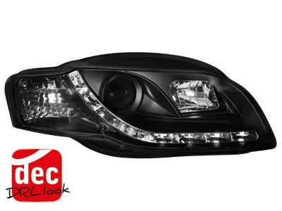 Koplampen passend voor Audi A4 B7 Devil Eyes DRL look Zwart ELR