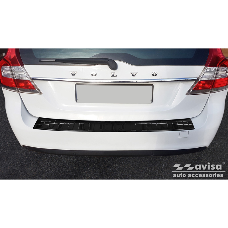 Zwart-Chroom RVS Achterbumperprotector  Volvo V70 Facelift 2013-2016 'Ribs'