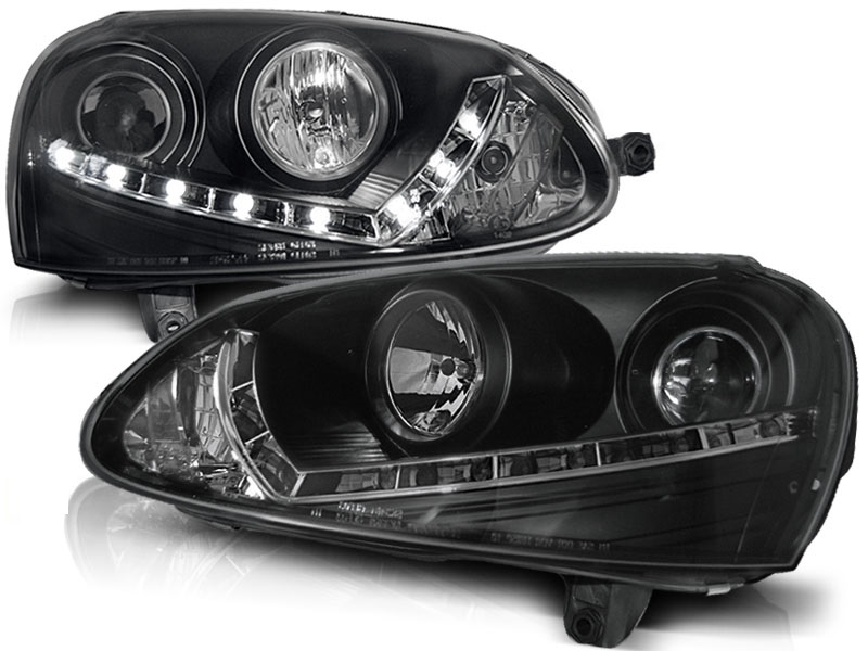 Koplampen VW Golf V 03- zwart met echte led dagrijlicht