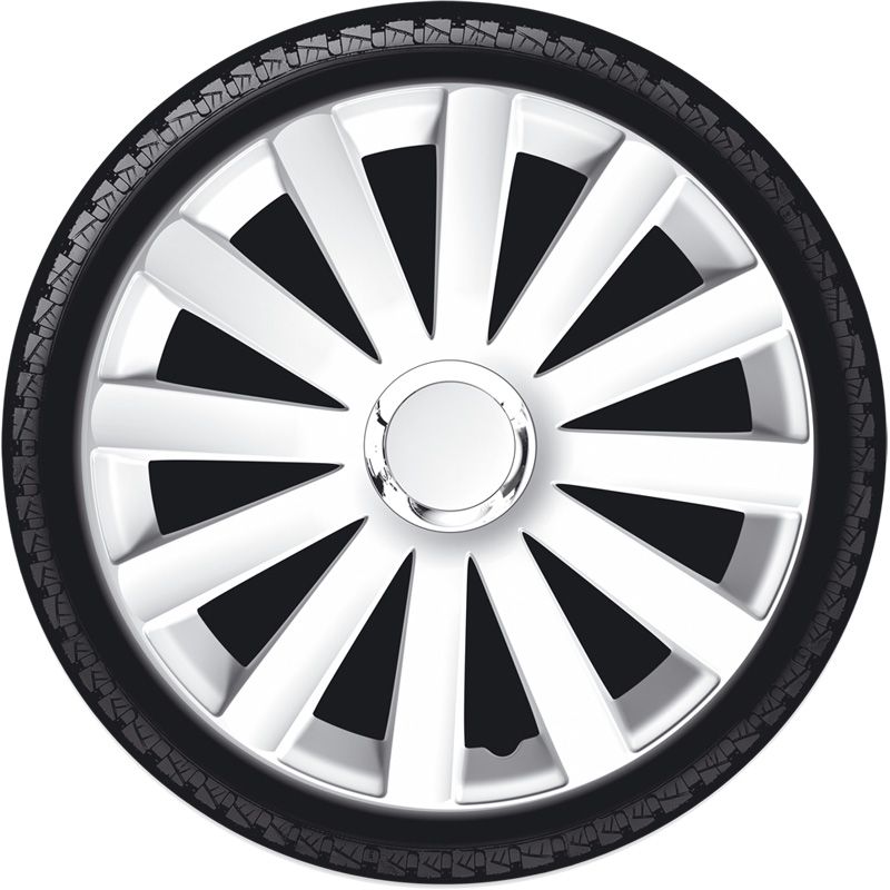 4-Delige Wieldoppenset Spyder 15-inch wit + chroom ring