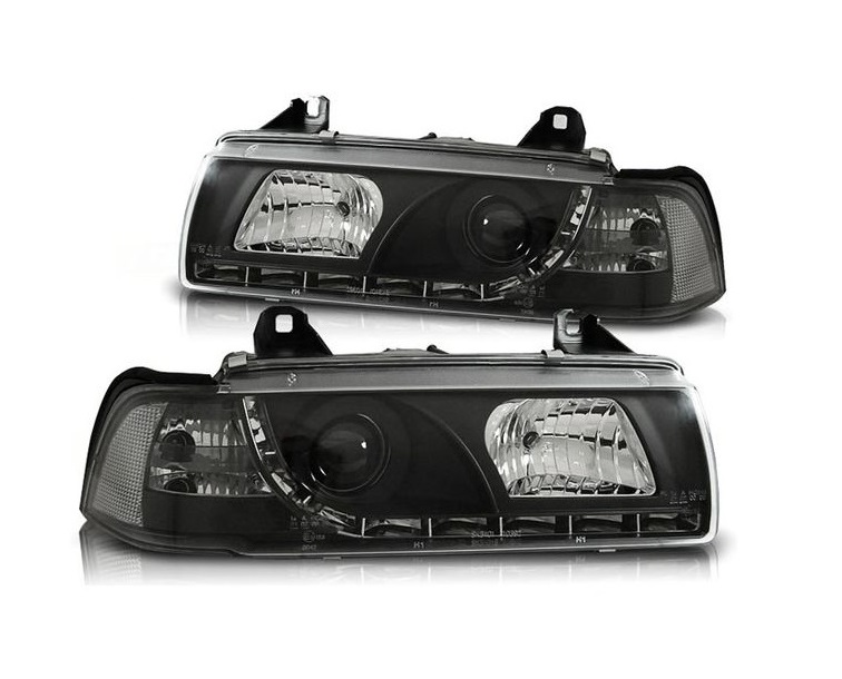 Koplampen passend voor BMW E36 Limousine/Touring 92-98 Devil Eyes real DRL LED Zwart