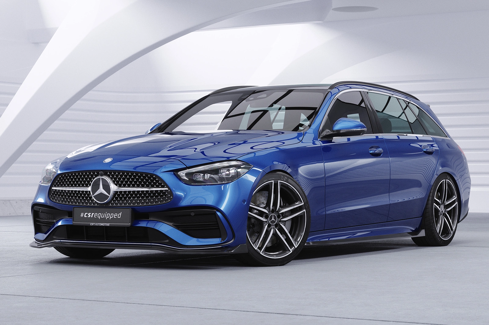 Voorspoiler passend voor Mercedes-Benz C-Klasse W206 / S206 AMG-Line 06/2021- Glans Zwart CSR