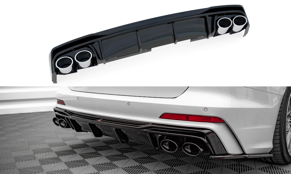 Diffuser passend voor Audi A6 C8 S-Line Maxton Glans Zwart Chrome Sierstukken