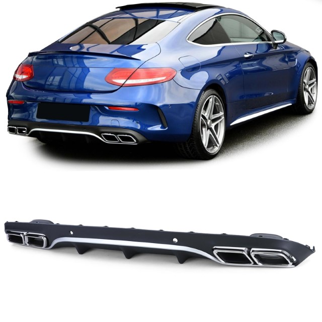 Diffuser passend voor Mercedes C205 A205 Coupe / Cabrio 15-19 C63 Design Chroom