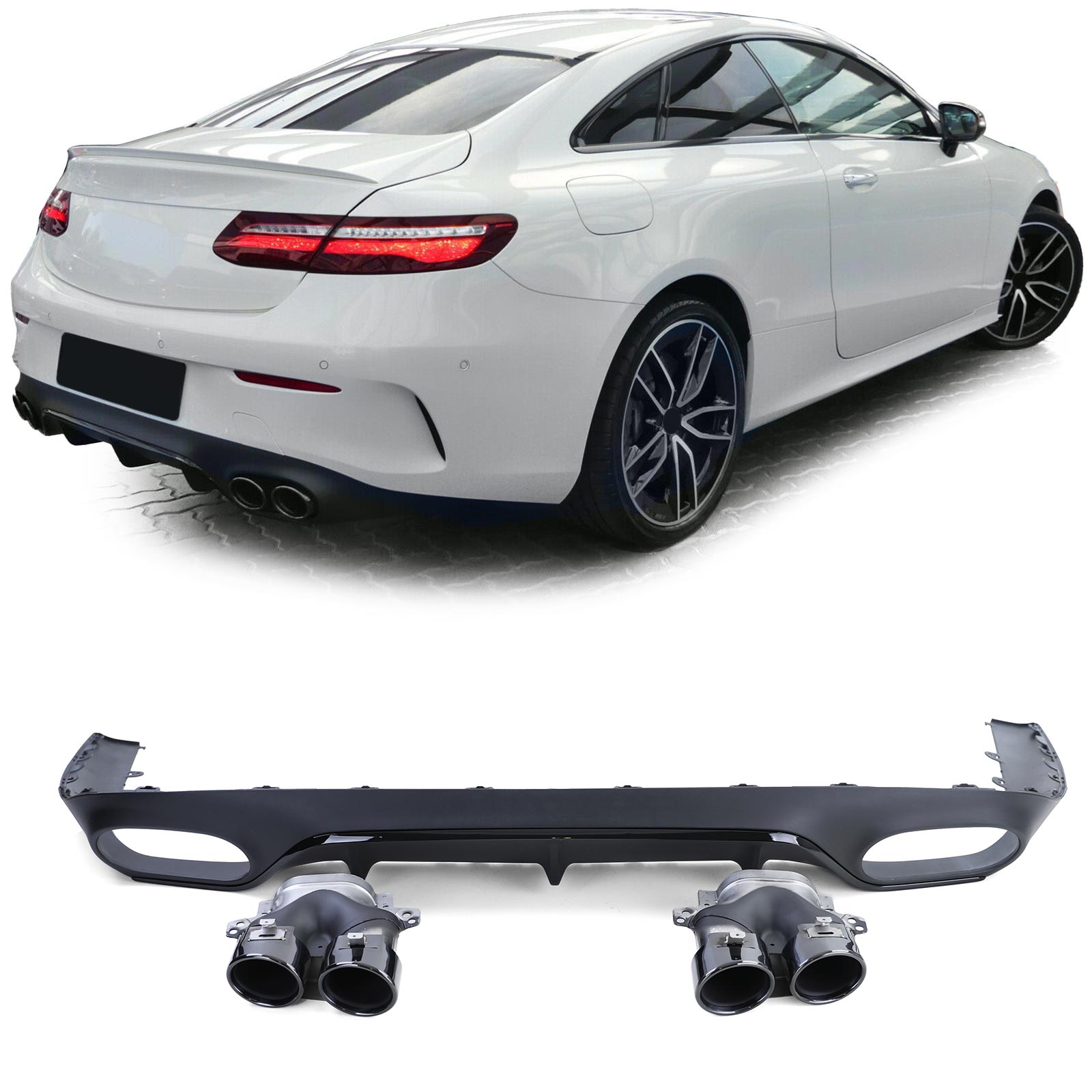 Diffuser passend voor Mercedes E-Class C238 Coupe (2016-..) Piano Black Met Sierstukken