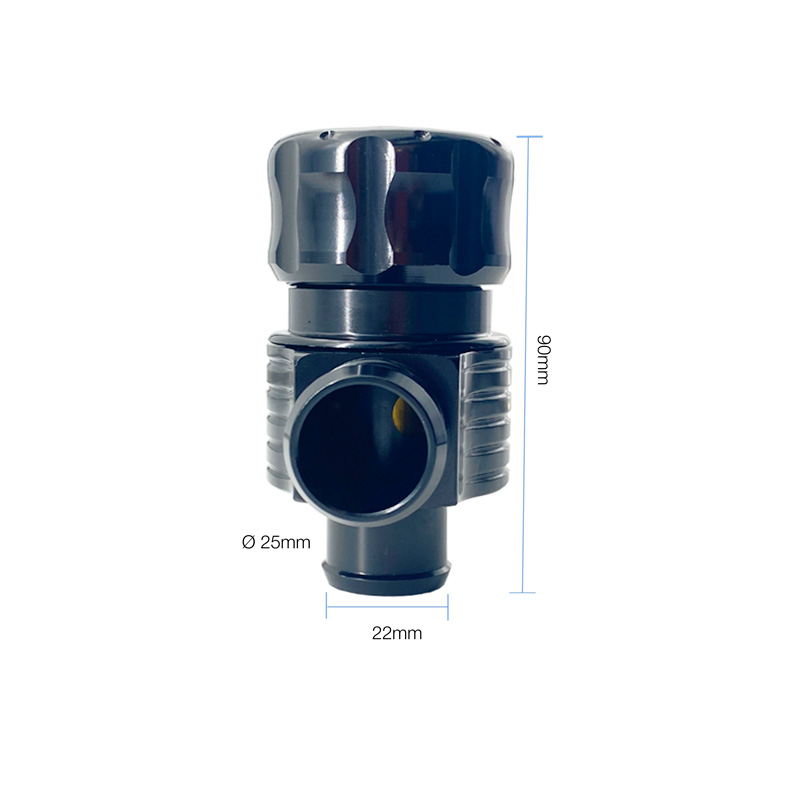 Simoni Racing Universele Blow-Off Valve Type 13 - voor benzineturbomotoren, met instelbare afblaasdruk - Aansluiting 22mm, Lengte 90mm, Diameter 48mm - Zwart