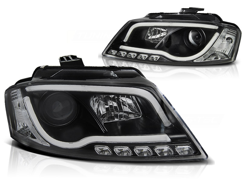 Koplampen passend voor Audi A3 8P 08-12 Tube Light LED Zwart