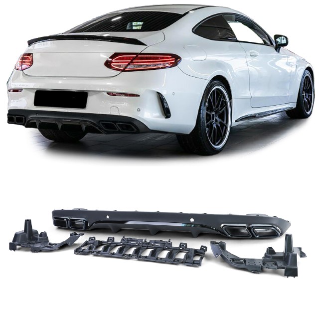 Diffuser passend voor Mercedes C205 A205 Coupe / Cabrio 15-19 C63 Design Zwart