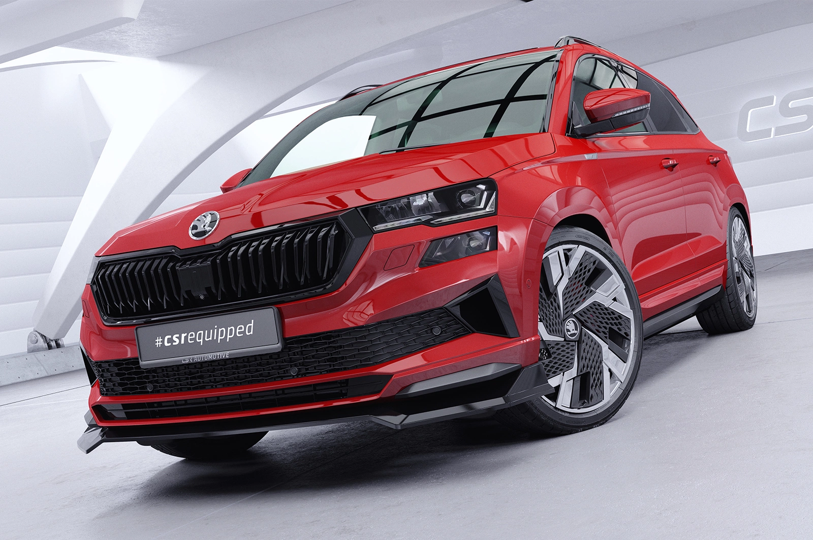 Voorspoiler passend voor Skoda Karoq Sportline glans zwart