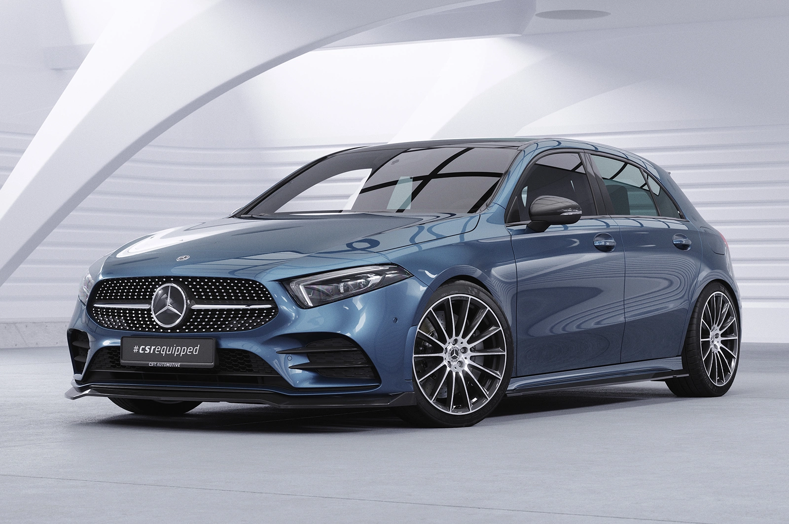 Voorspoiler passend voor Mercedes-Benz A-Klasse 177 A35 AMG / AMG-Line glans zwart 2018–2022