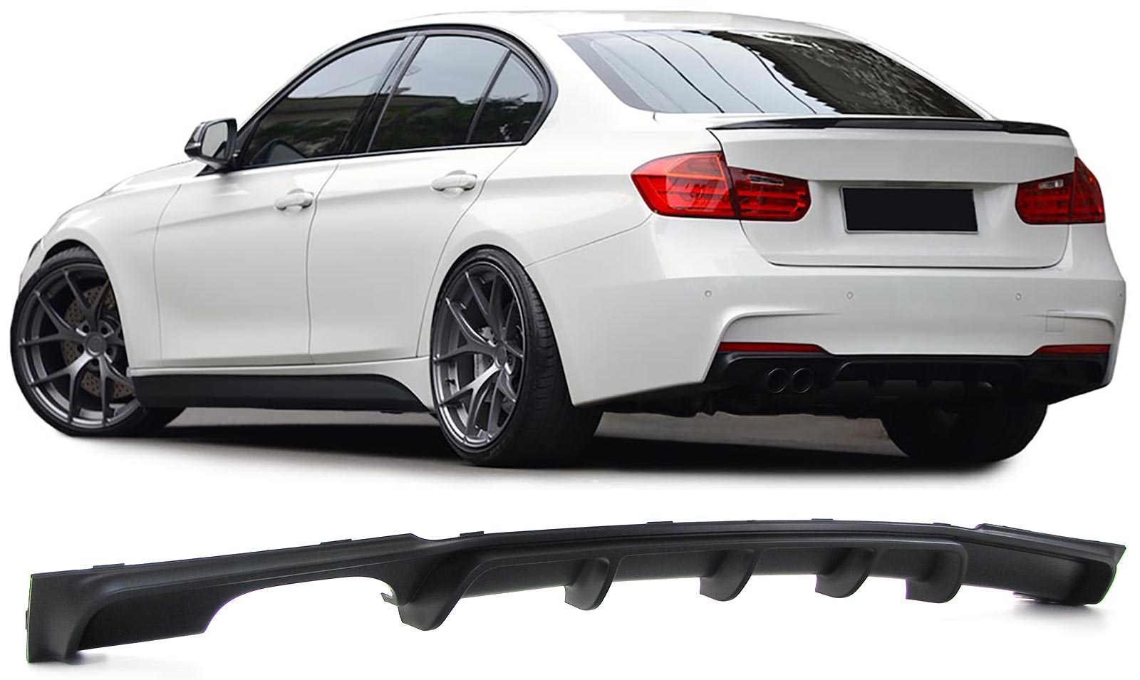 Achter Diffuser passend voor BMW F30 11-15 M-Look ABS Dubbel Links
