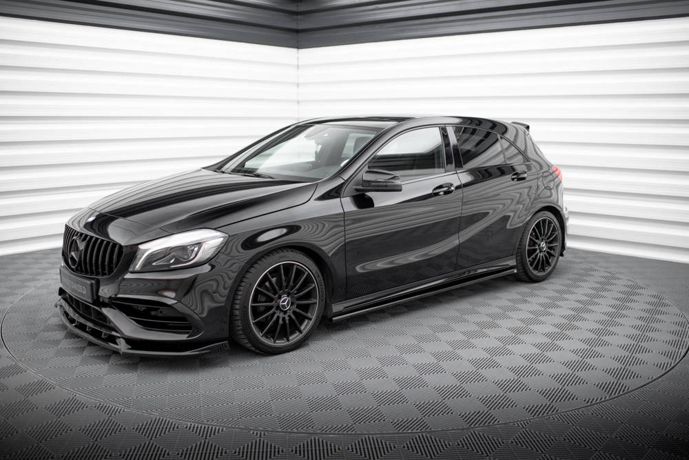 Zijskirts passend voor Mercedes A Klasse AMG Line / A45 AMG W176 Maxton Glans Zwart