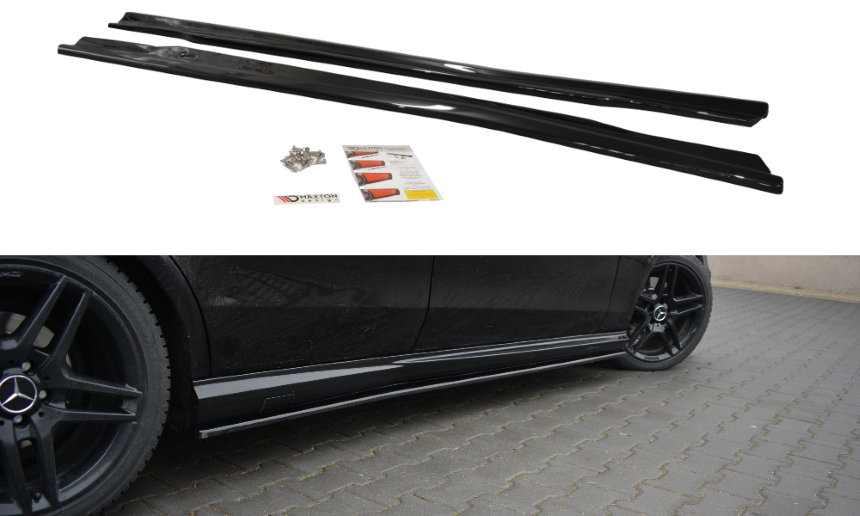 Zijskirts passend voor Mercedes E63 AMG W212 Maxton Design glans zwart