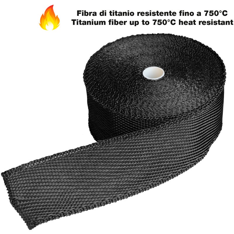 Simoni Racing Warmte-isolerende Uitlaat Wrap Kit 1N - 15m x 5cm + 6 klemmen < 750°C - Titaniumvezel