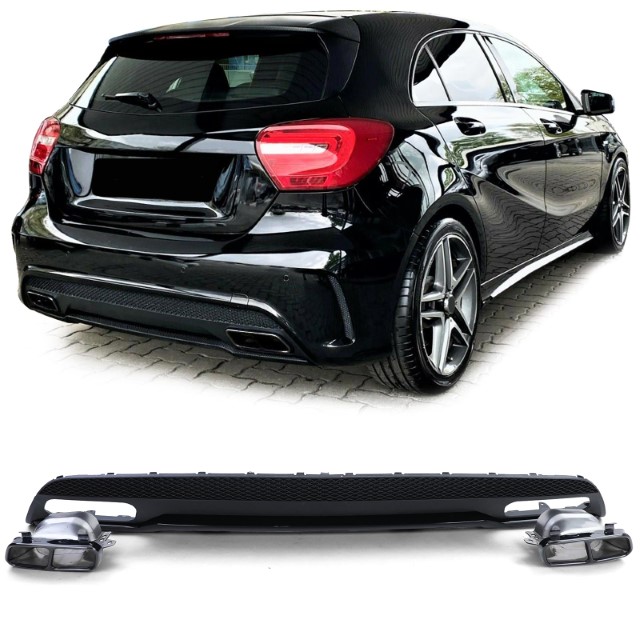 Diffuser passend voor Mercedes W176 A45 Line Glans zwart, zwarte Sierstukken