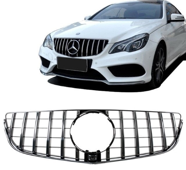 Grill passend voor Mercedes C207 W207 A207 Facelift (2013-2017) Coupe Cabrio GTR Look Glans Zwart/Chroom Camera