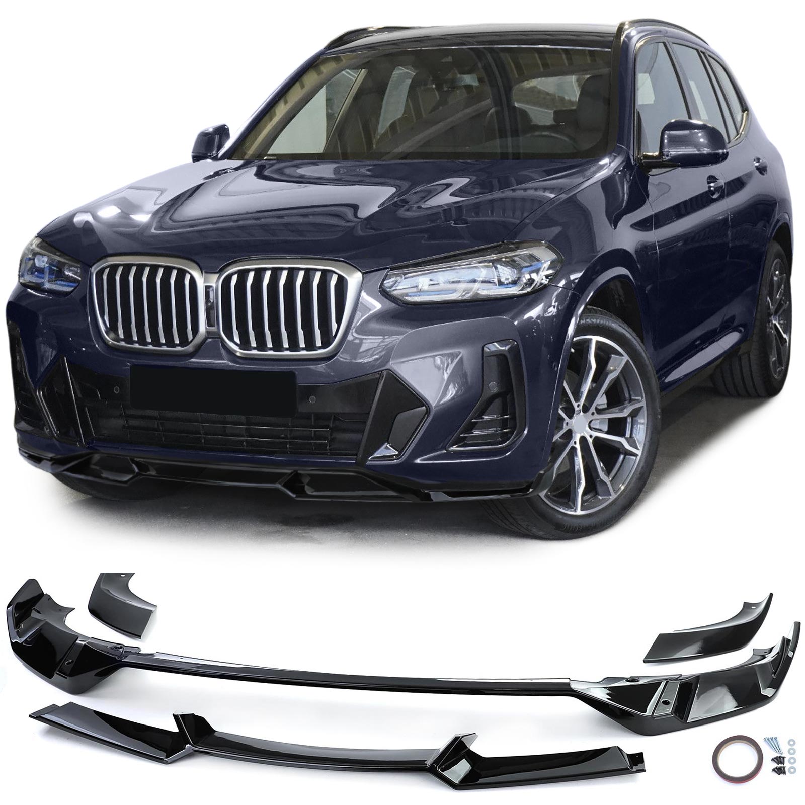 Voorspoiler passend voor BMW X3 G01 LCI M Pakket Glans Zwart