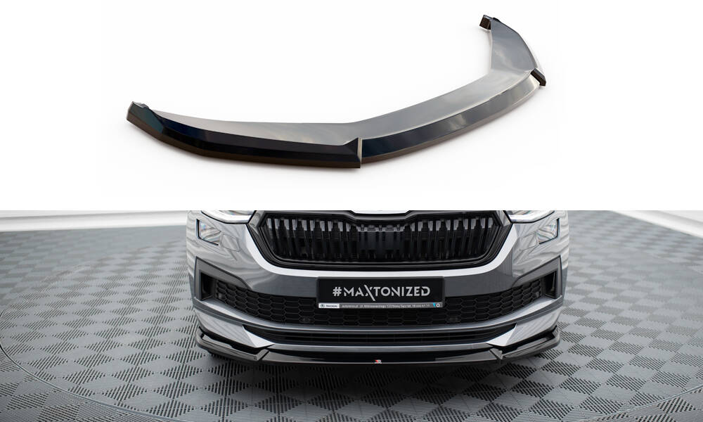 Voorspoiler passend voor Skoda Kodiaq Mk1 Facelift Sportline Maxton Design glans zwart