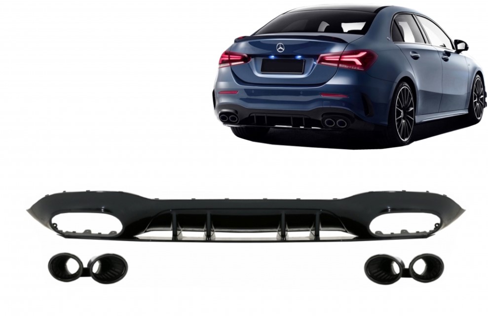 Achterdiffusor Mercedes A-Class V177 Sedan (2018-..) zwart sierstukken