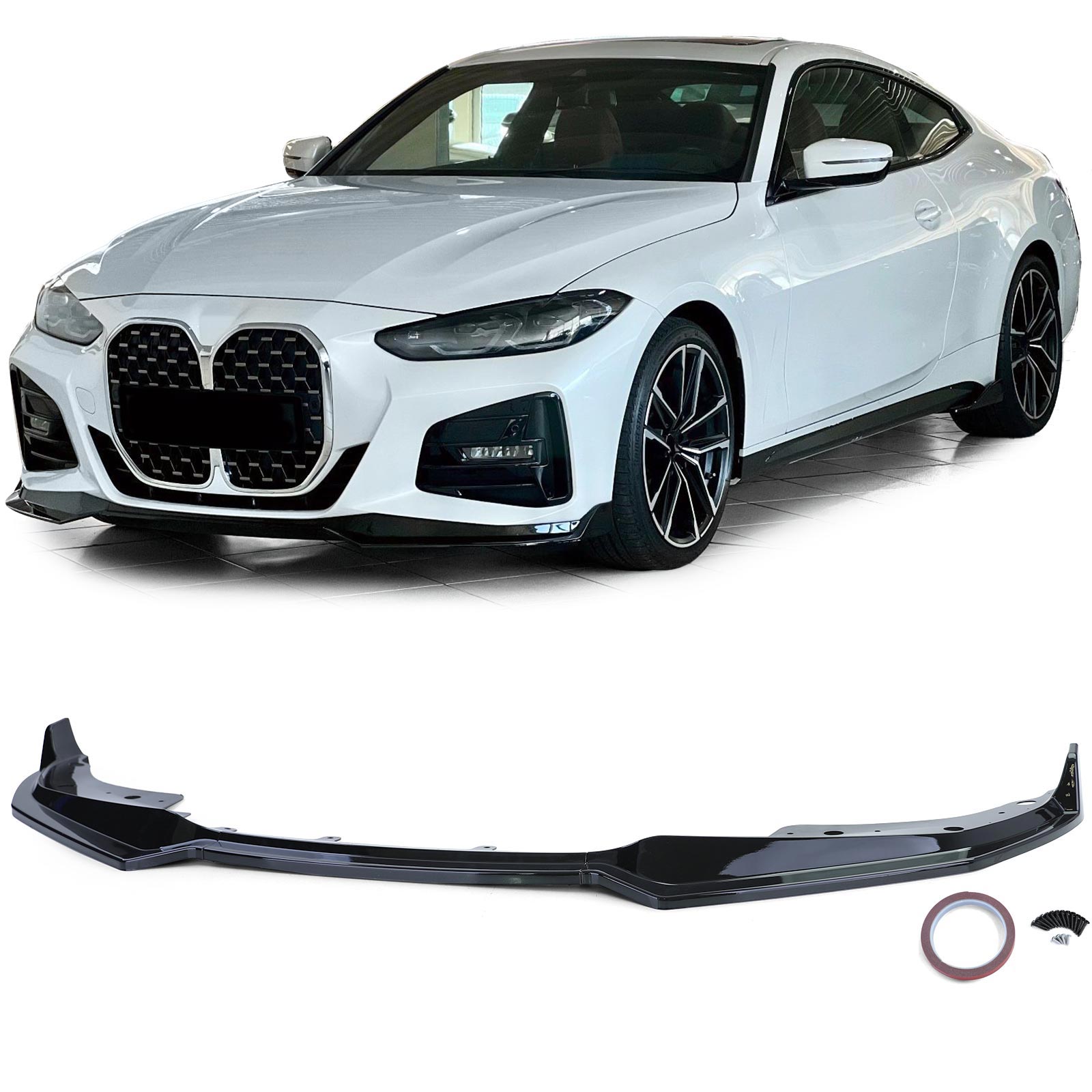 Voorspoiler passend voor BMW 4 Serie G22 G23 G26 Glans Zwart