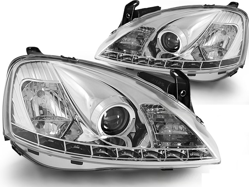 Koplampen Opel Corsa C 01-06 Devil Eyes real DRL LED Chroom