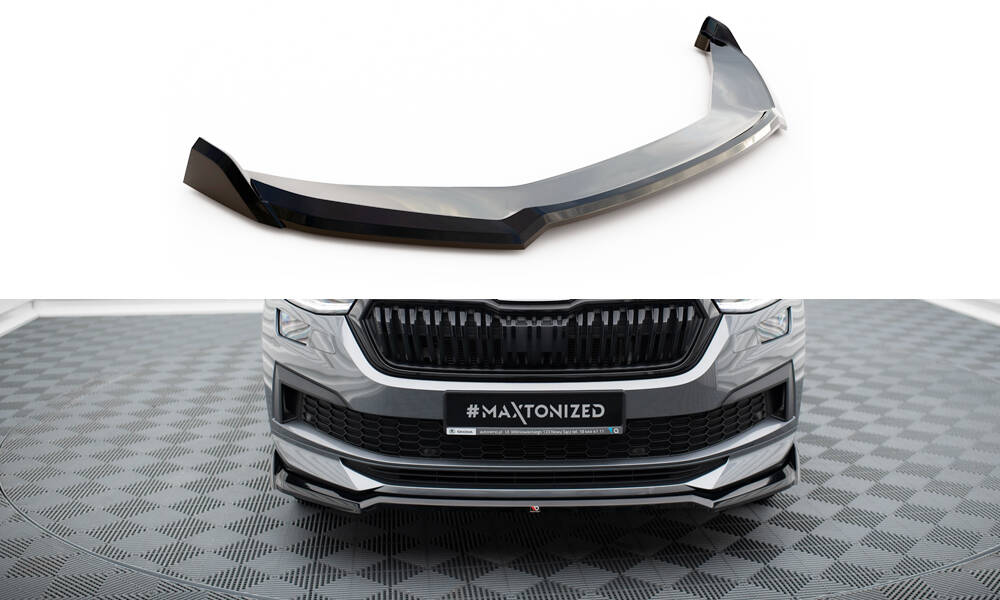 Voorspoiler passend voor Skoda Kodiaq Mk1 Facelift Sportline Maxton Design glans zwart V.2