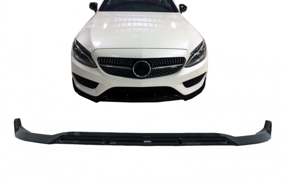 Voorspoiler passend voor Mercedes C-klasse W205 S205 C205 A205 Sport Look Glans Zwart