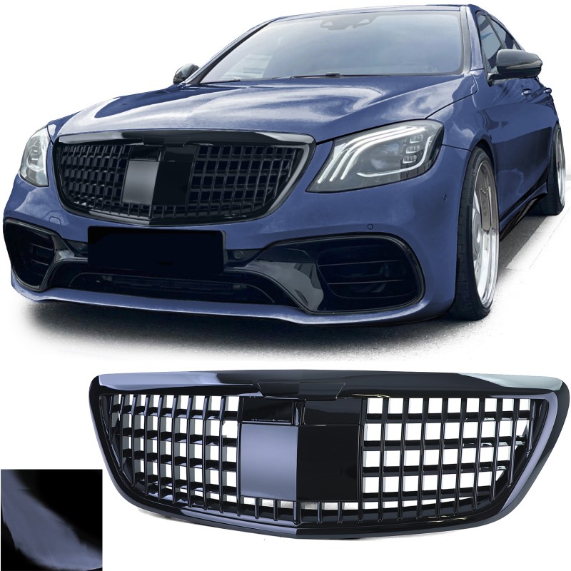 Grill passend voor Mercedes W222 Vertical Design Zwart Nightvision