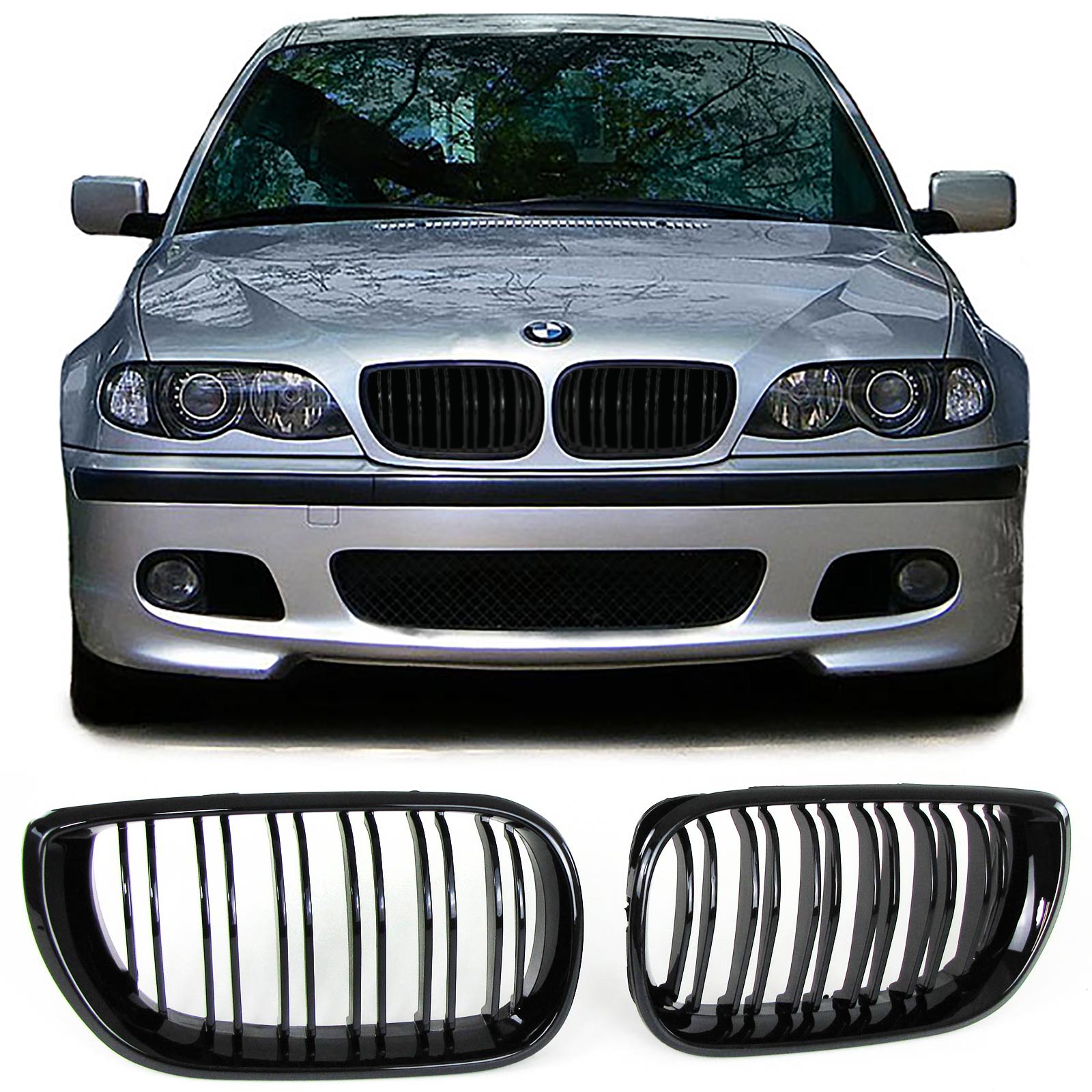 Grill Nieren passend voor BMW E46 01-05 Dubbel Spaak Glans Zwart