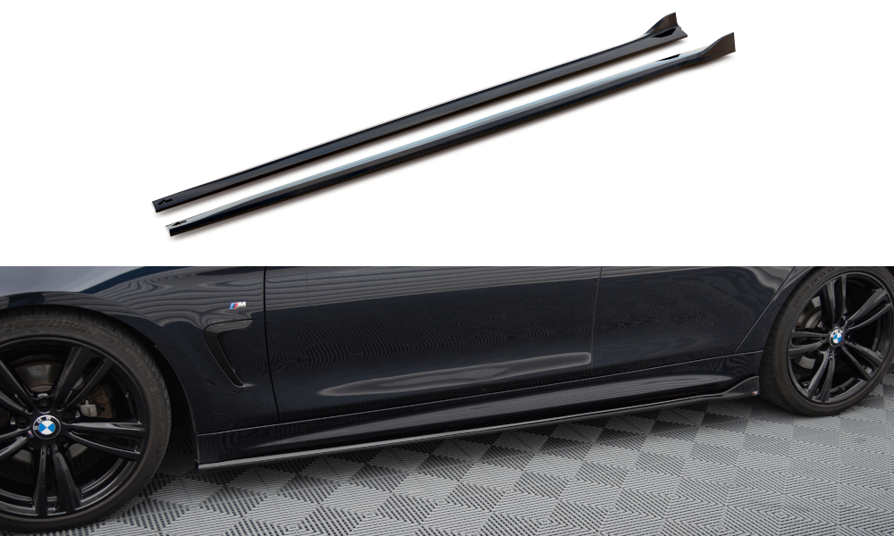 Zijskirts passend voor BMW 4 Gran Coupe M Pakket F36 Maxton Glans Zwart