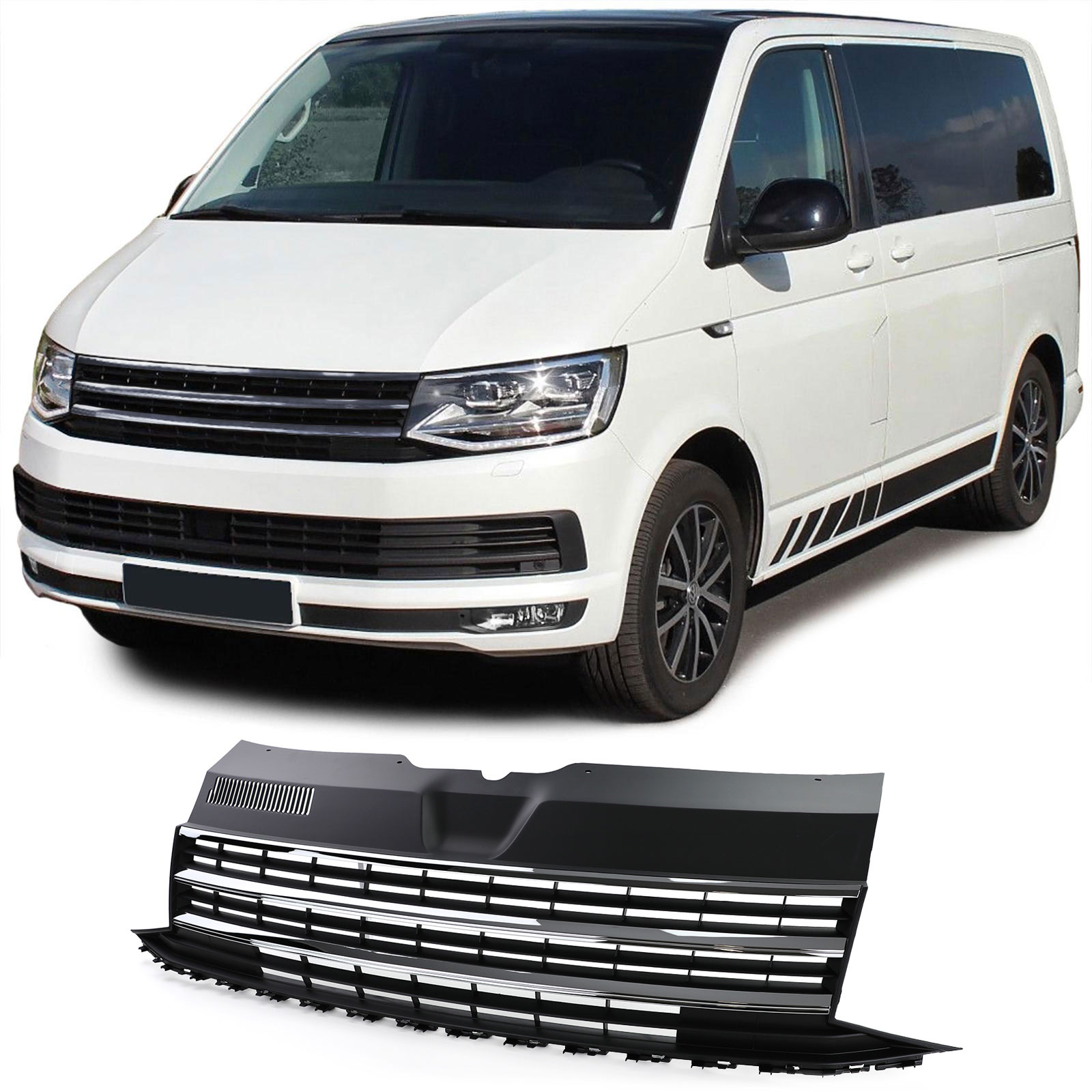 Grill passend voor VW T6 Transporter Zwart-Chroom