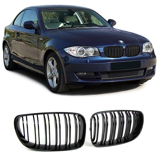 Grill Nieren BMW E81 / E82 / E87 / E88  Dubbel Spaak Glanzend Zwart