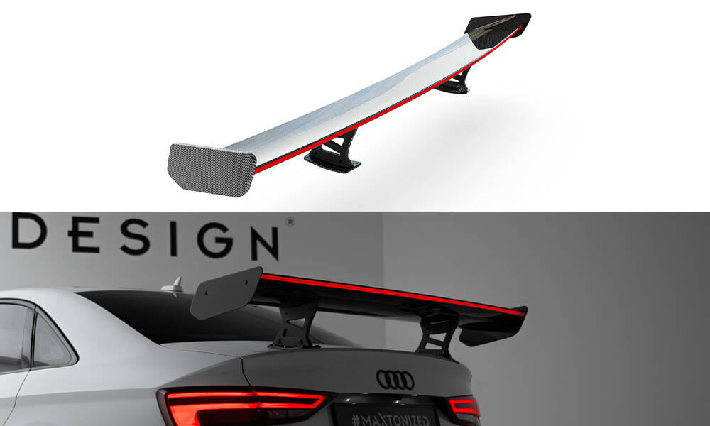 Carbon Spoiler + LED Audi A3 / A3 S-Line / S3 / RS3 Sedan 8Y / 8Y Facelift Maxton Glanzend zwart