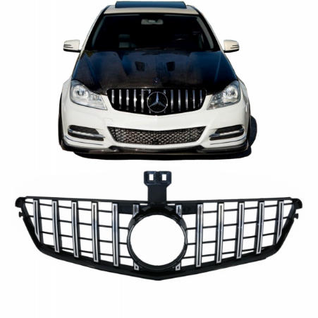 Grill passend voor Mercedes C-klasse W204 S204 GT Look Panamericanan Chroom Zwart