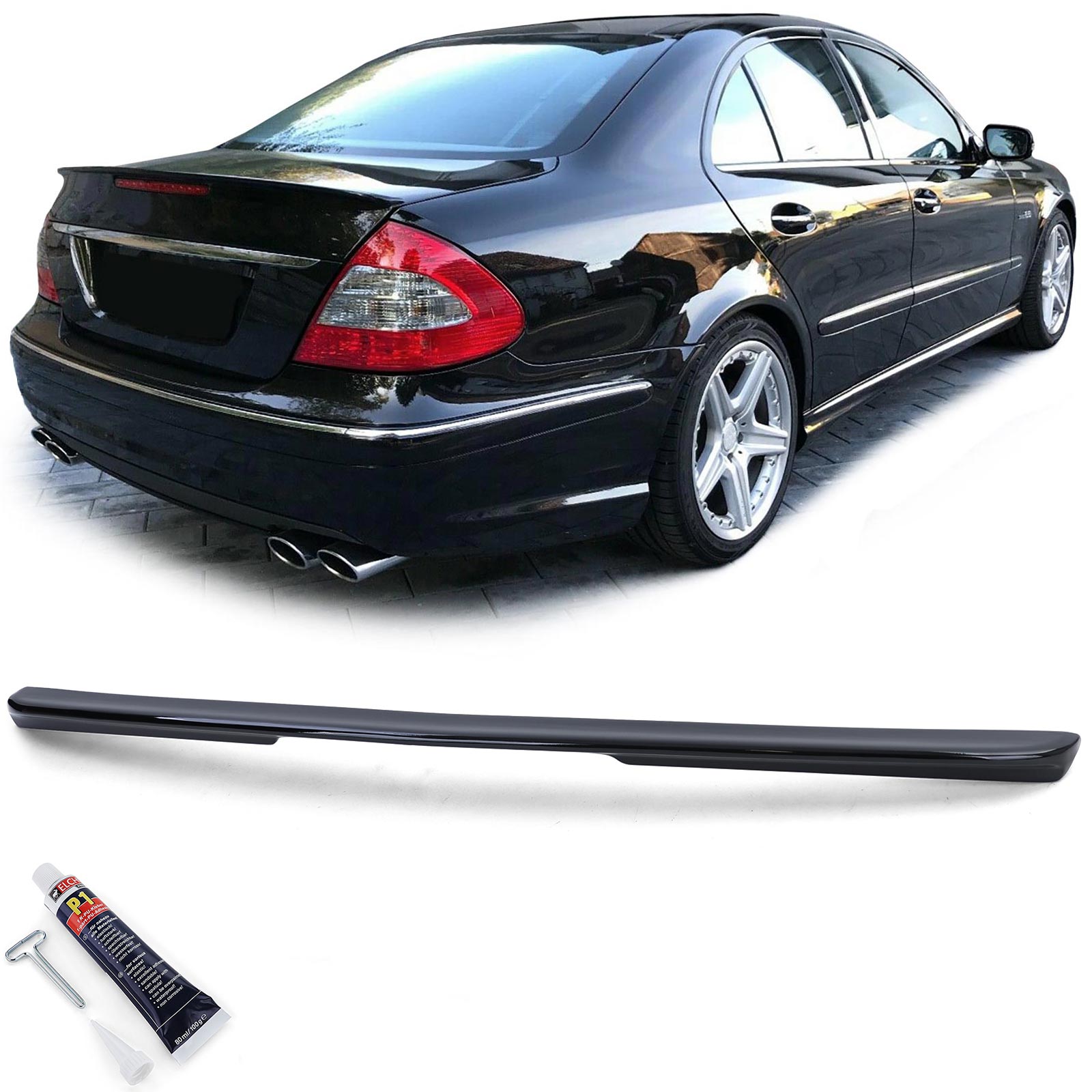 Achterklep Spoiler passend voor Mercedes E-Klasse W211 02-09 Glanzend zwart