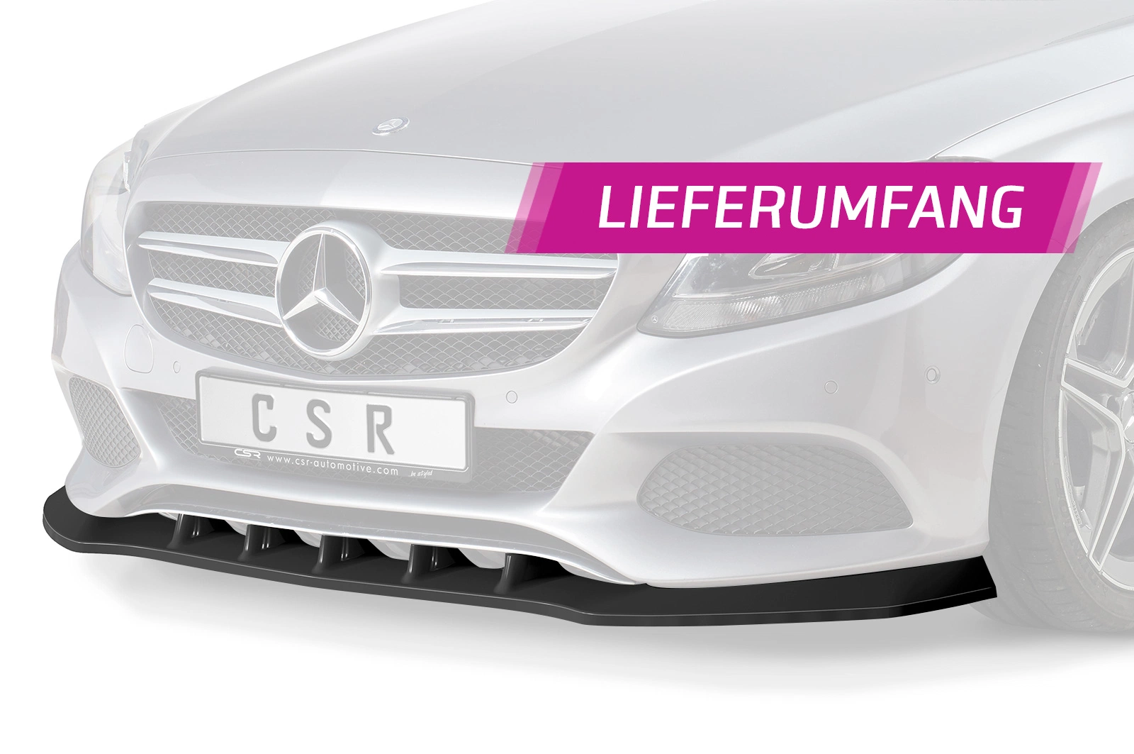 Voorspoiler passend voor Mercedes-Benz C-Klasse 205 glans zwart – 02/2014–04/2018 (pré-facelift)