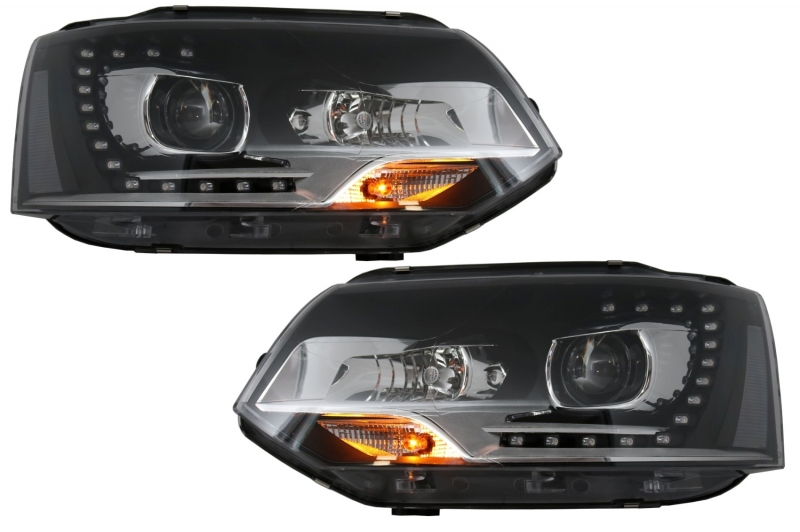 Koplampen passend voor VW T5 bus 09-15 LED Dagrijverlichting Zwart
