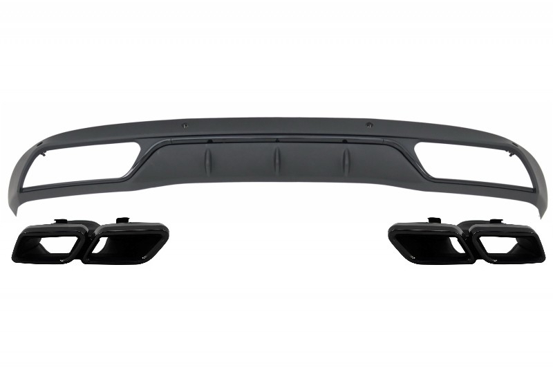 Diffuser passend voor Mercedes C W205 AMG Look met Sierstukken Zwart
