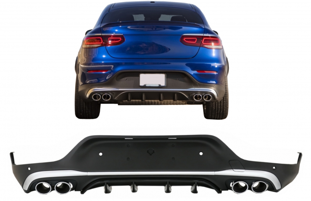 Diffuser passend voor Mercedes GLC C253 (2020-..) Coupe Facelift GLC43 incl. Uitlaat Stukken Zilver