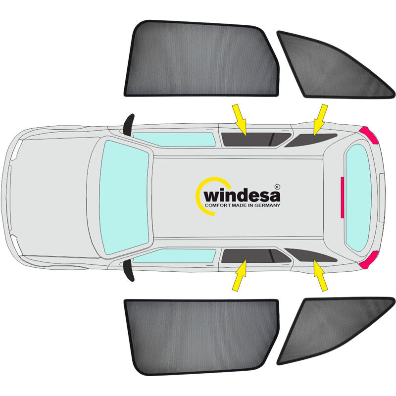SunClip Zicht- & Zonwering  Mercedes V-Klasse W447 (Lange wielbasis) 2014-2024 met uitzetbare ruiten