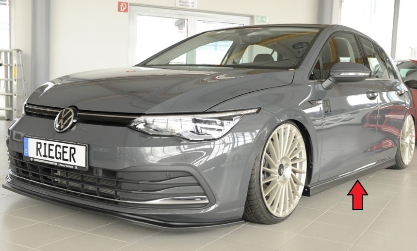 Zijskirts passend voor Volkswagen Golf 8 Standaard model / GTI / GTE / GTD Rieger Glans Zwart