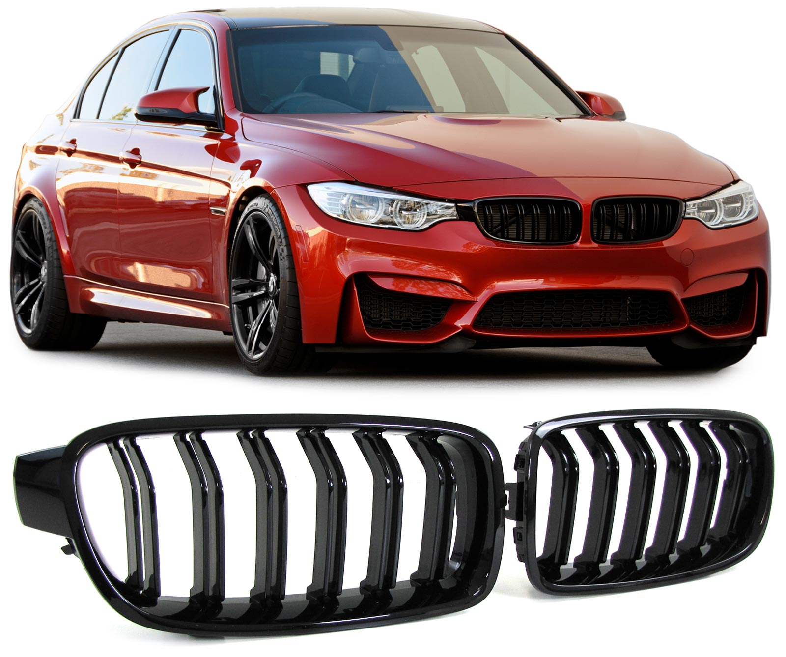 Grill Nieren  BMW F30/F31 Glans Zwart 11-19 Dubbel Spaak