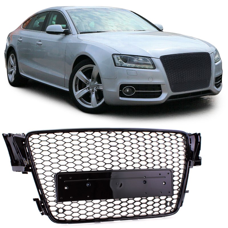 Grill passend voor Audi A5 8T (2007-2011) RS Design Piano Black Embleemloos