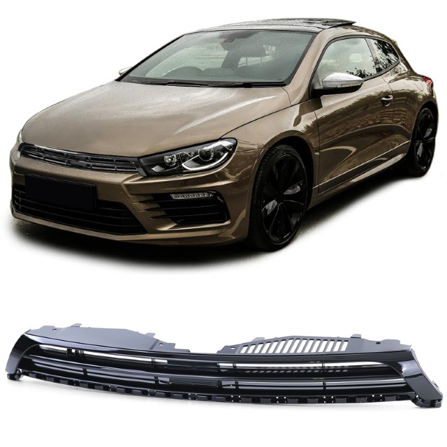 Grill passend voor Volkswagen Scirocco 08-14 R Look Glans Zwart