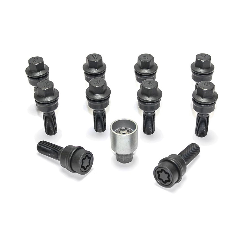 H&R Wielboutenset bolkonisch met beweegbare ring R14 M14x1.50 - Lengte 30mm - Zwart - 10 stuks (bv.  Audi Q3, Q5) - incl. wielsloten